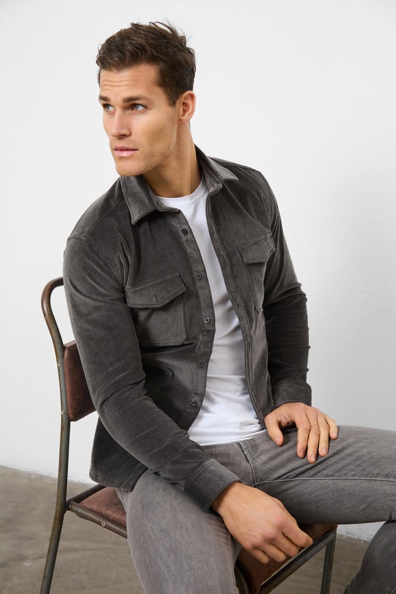 Cord Overshirt in Charcoal - Image 3