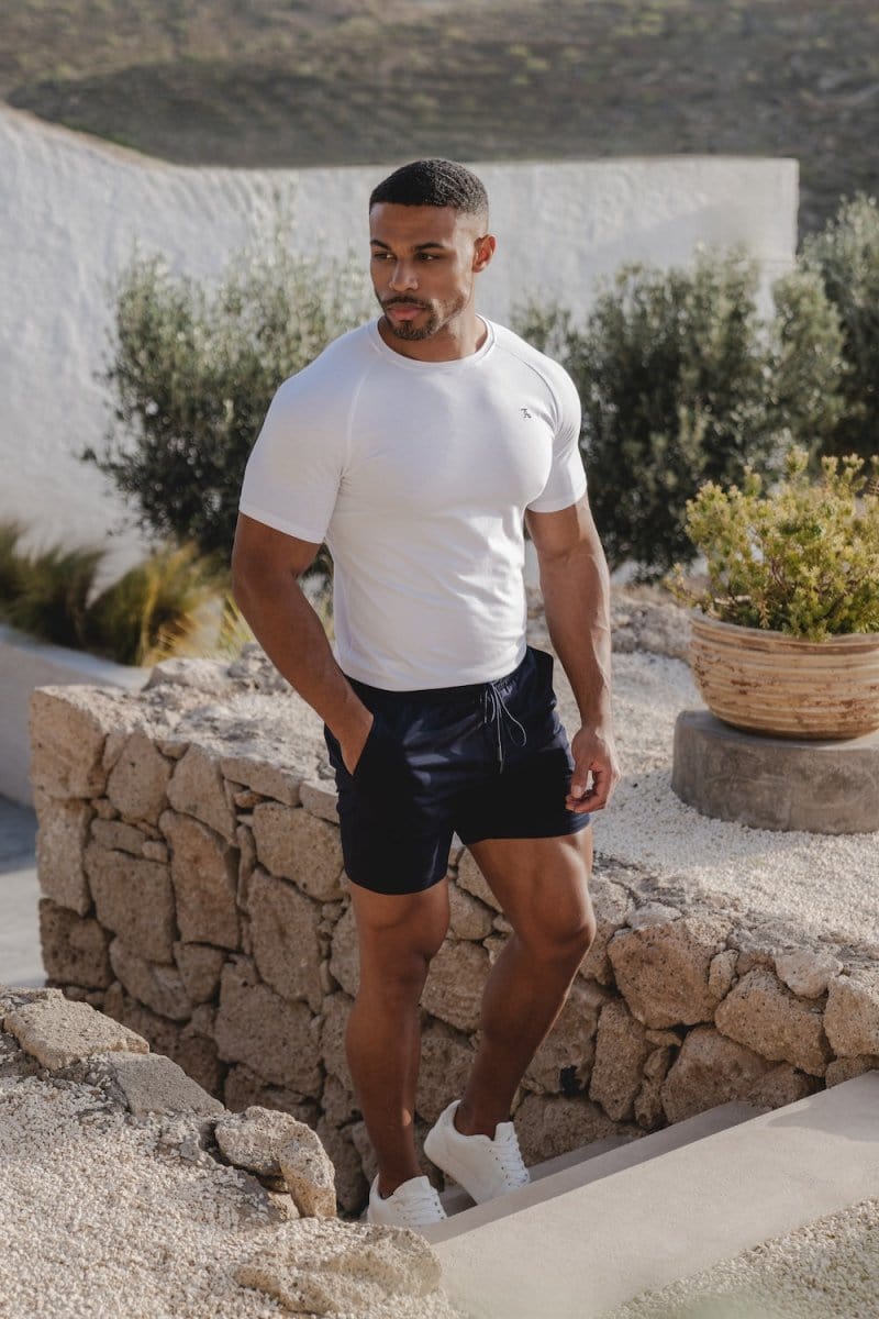 Muscle Fit Stretch Drawstring Chino Short - Shorter Length in Navy - Image 4