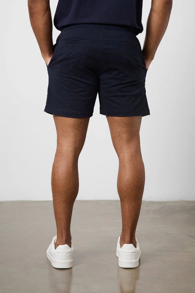 Muscle Fit Stretch Drawstring Chino Short - Shorter Length in Navy - Image 7