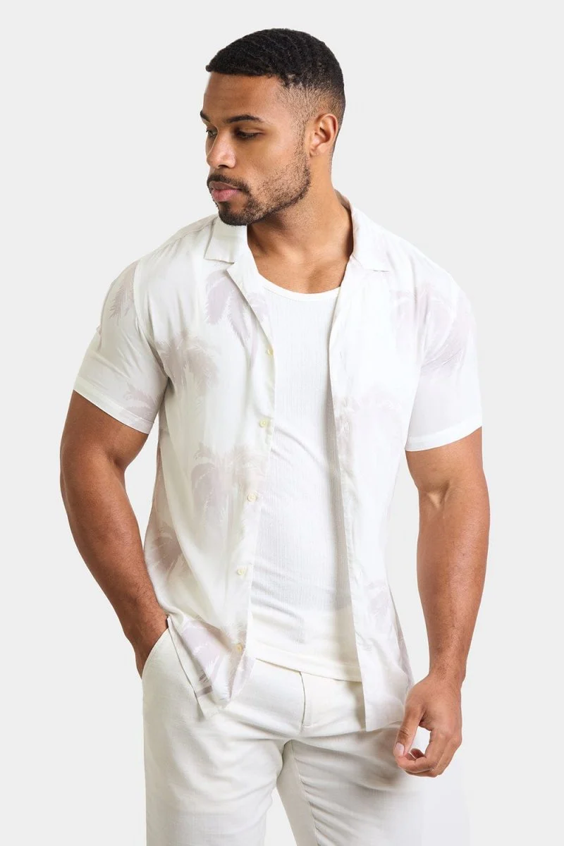 Printed Shirt in Stone Faded Palm - Image 4