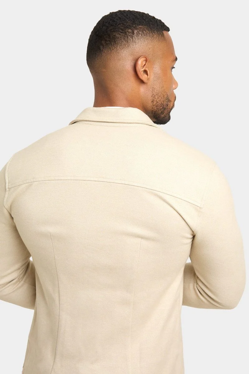 Herringbone Jersey Overshirt in Stone - Image 6