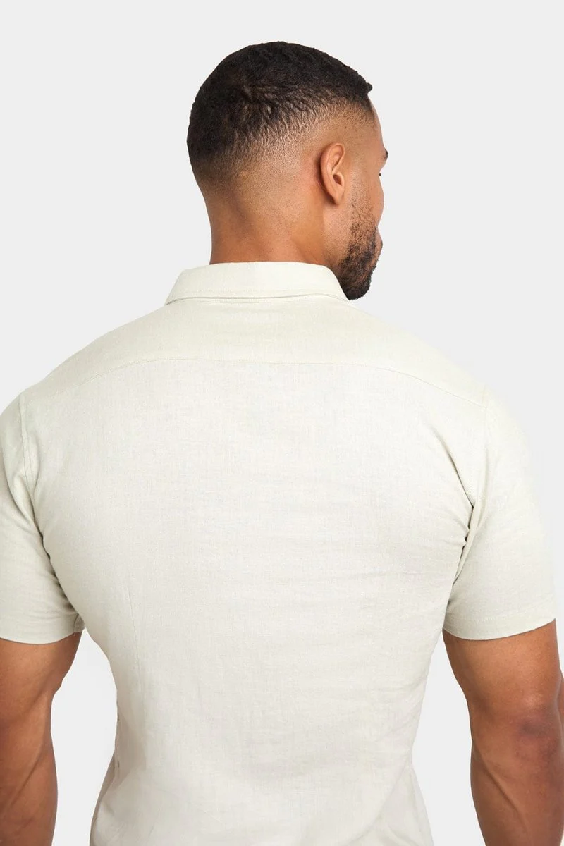 Short Sleeve Linen Blend Shirt in Soft Mint - Image 6