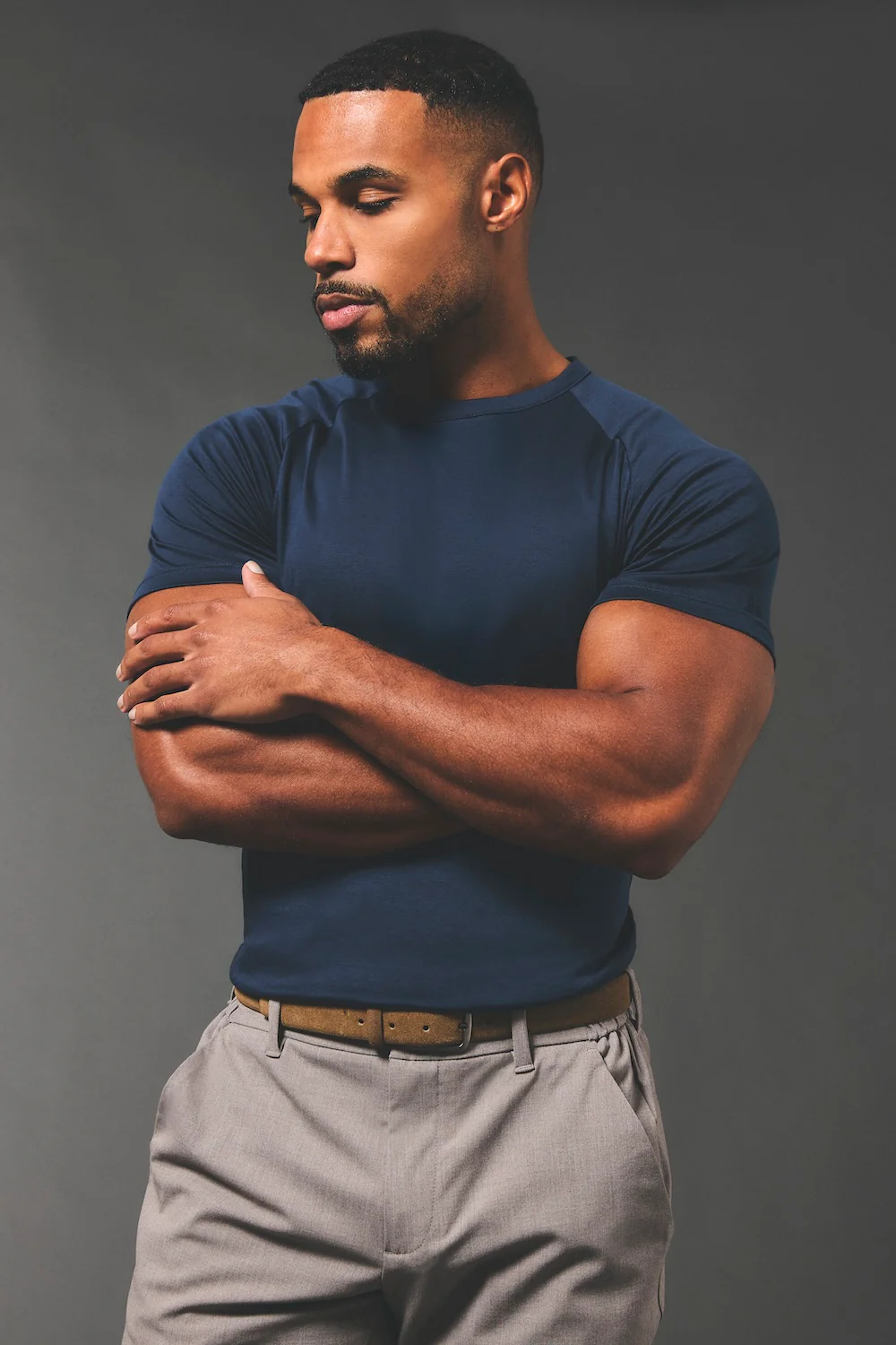 Mercerised Cotton T-Shirt in Navy - Image 3