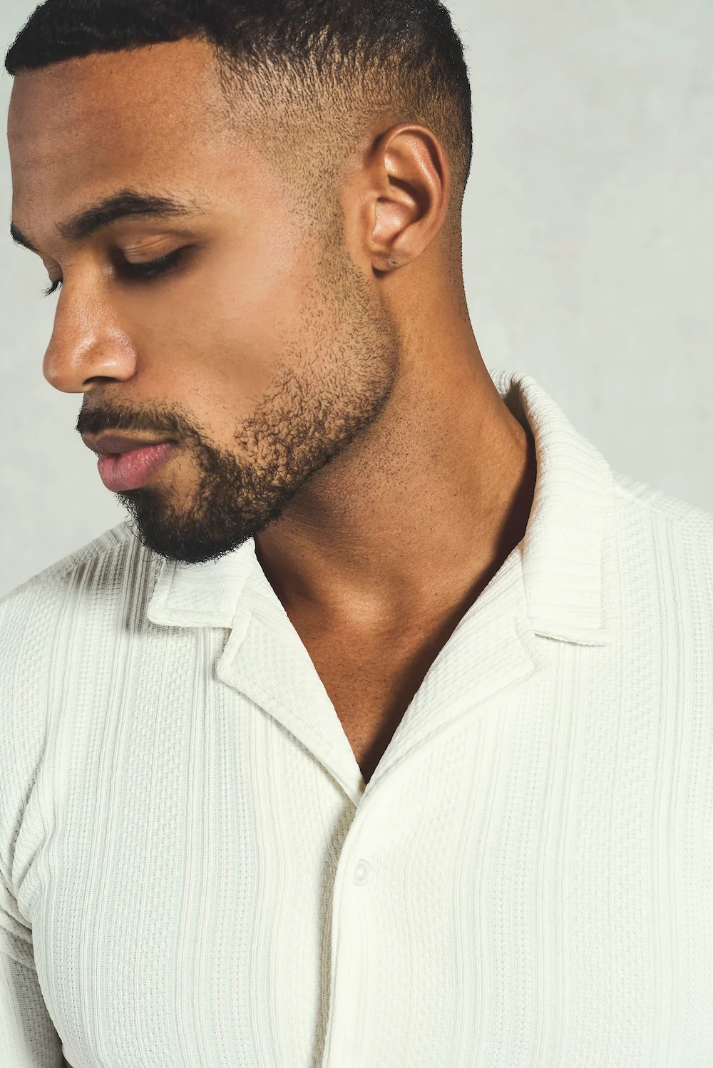 Stripe Patterned Cuban Collar Shirt in Ecru - Image 3