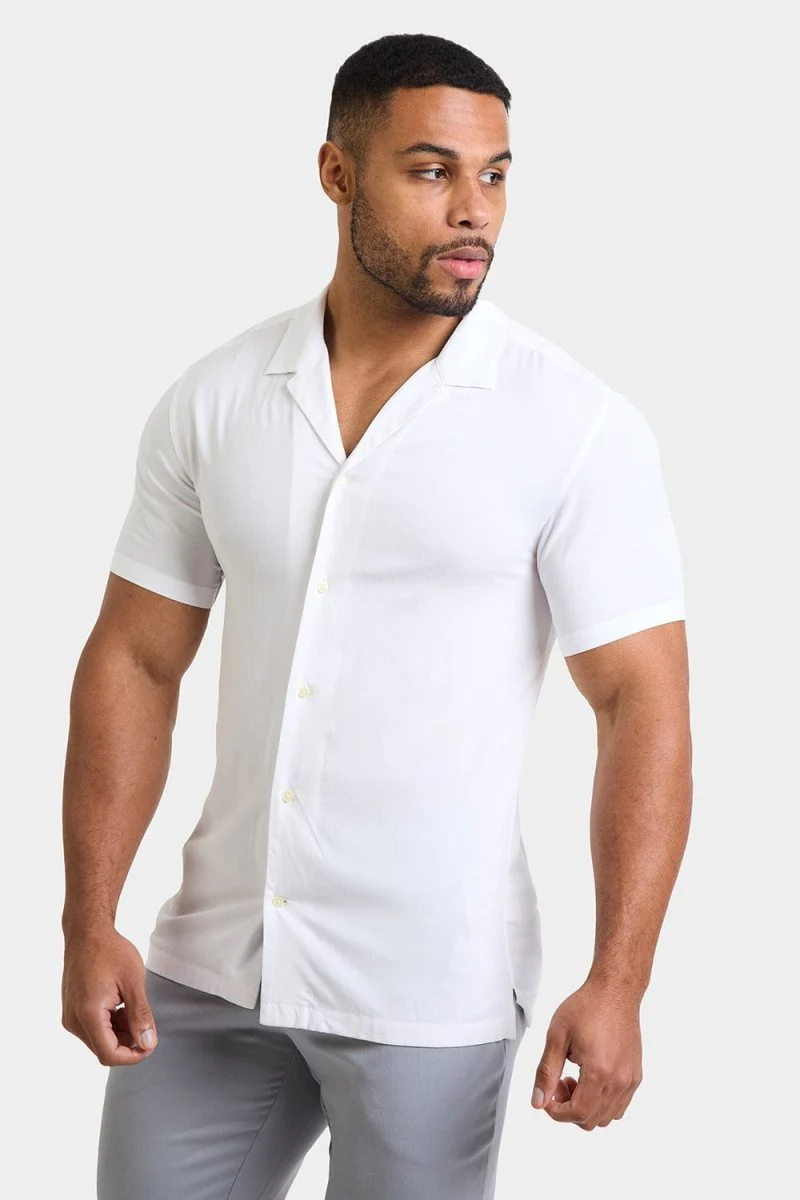 Muscle Fit Viscose Shirt in White - Image 4