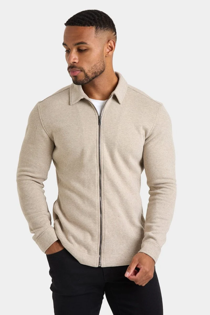 Zip Front Shacket in Stone - Image 4